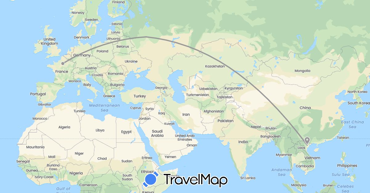TravelMap itinerary: plane in France, Russia, Vietnam (Asia, Europe)